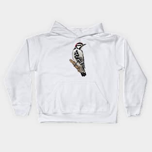 Downy Woodpecker Bird on a Tree Kids Hoodie